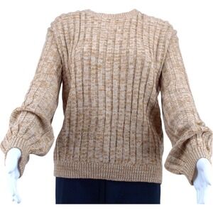 Blanknyc Heather Ribbed Crewneck Chunky Pullover‎ Sweater Women's M Tan Orange